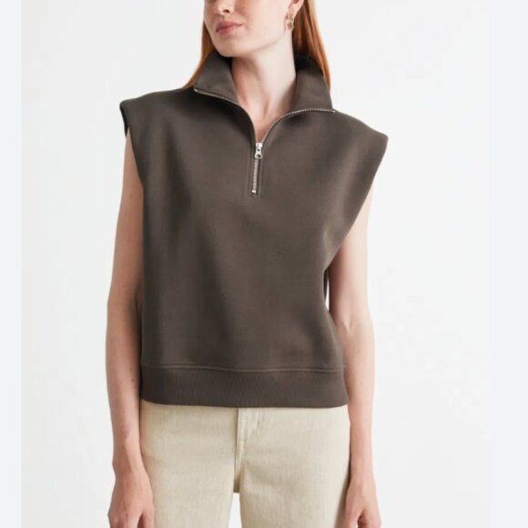 & Other Stories Chocolate Brown Half-Zip Jersey Vest m medium tank - Picture 1 of 8